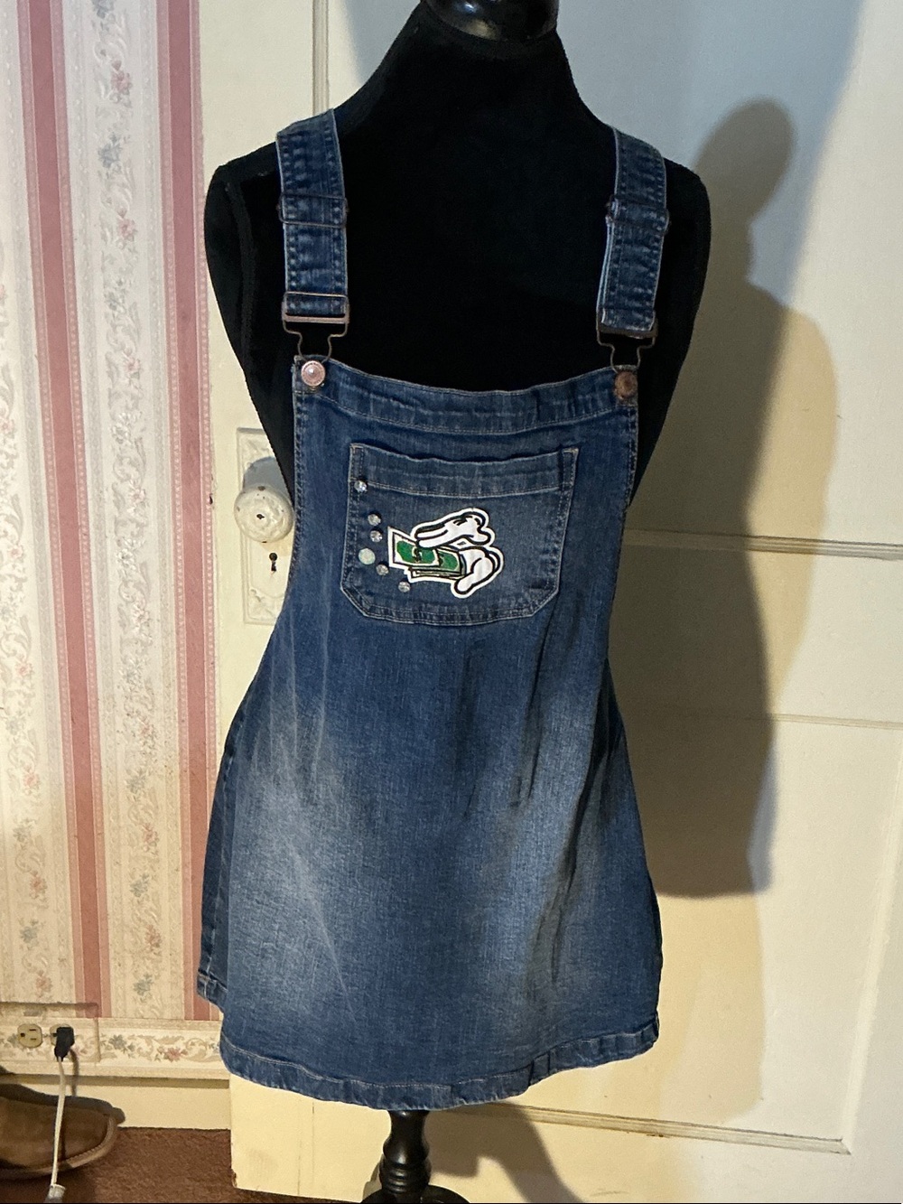 Indigo Denim Pinafore Dress with Front Pocket Patch